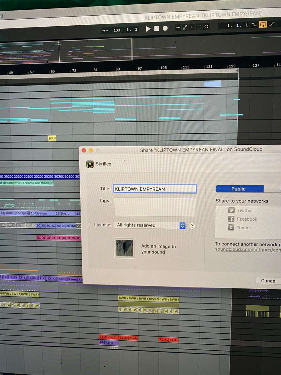 Skrillex's tweet photo. First time ever using Ableton’s “share on SoundCloud “ feature 👀 https://t.co/OQpq1bSED5