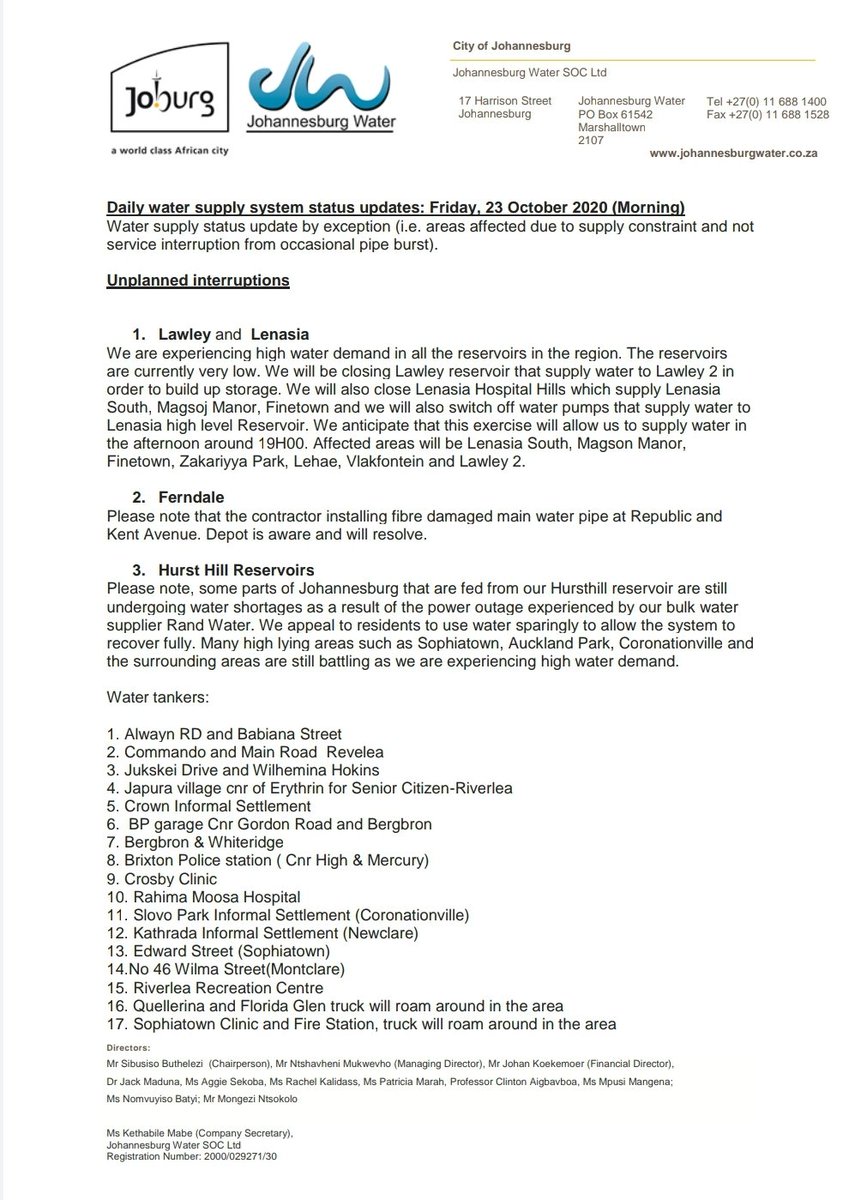 JHBWater's tweet image. #JoburgUpdates ^NN