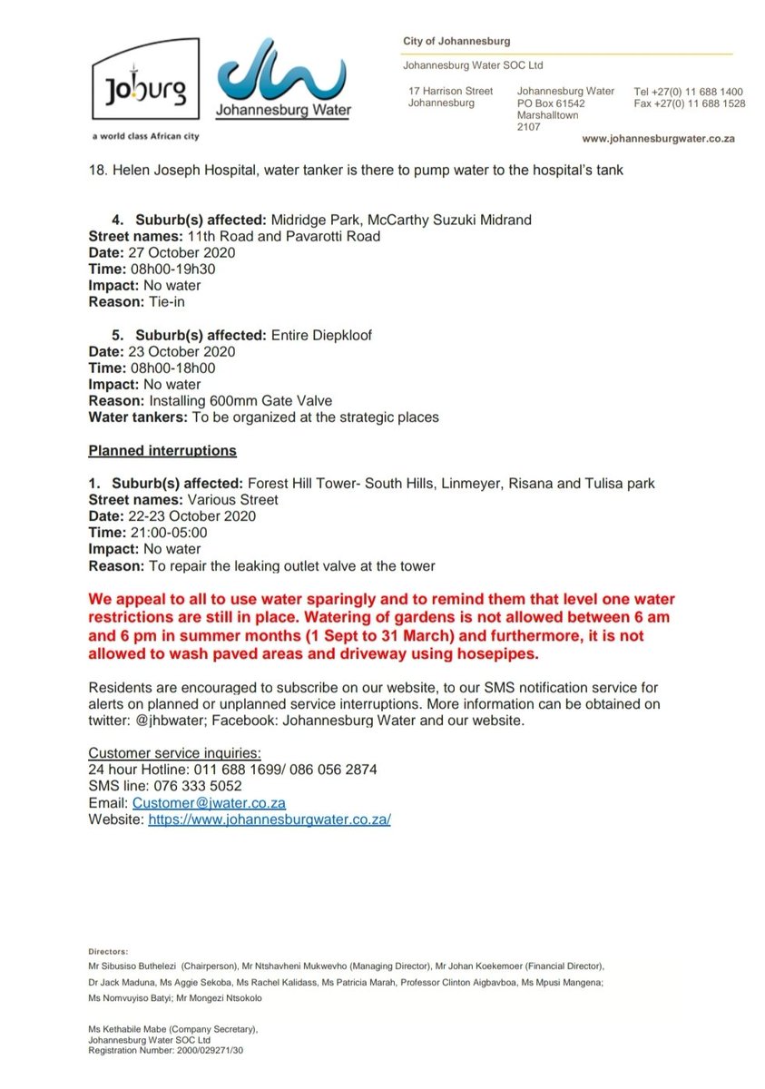 JHBWater's tweet image. #JoburgUpdates ^NN