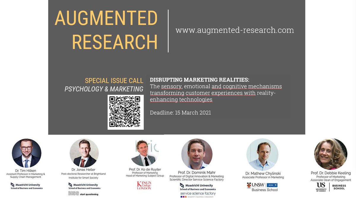 augmentresearch's tweet photo. Check out our call for papers for a special issue of Psychology&amp;Marketing - Disrupting marketing realities: The sensory, emotional and cognitive mechanisms transforming customer experiences with reality-enhancing technologies

https://t.co/R0stGIwqkL

#AugmentedReality #marketing https://t.co/6dx9DInEJv