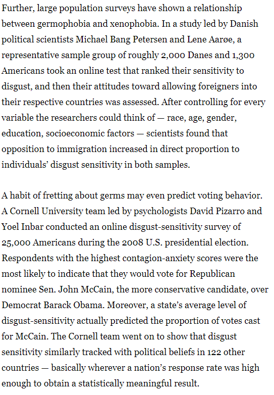 Pre-Covid, it was theorised that conservatives were more germophobic than liberals. People used to claim "Trump is a germaphobe". Theories even abounded that to conservatives, immigrants were perceived by conservatives as viruses - a threat to their survival.