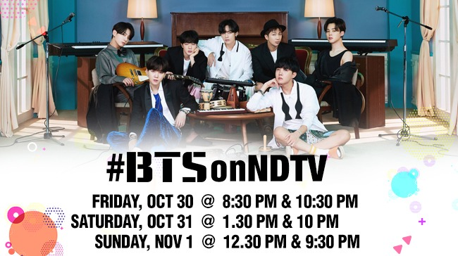 ndtv's tweet photo. #BTSOnNDTV | Exclusive interview with Team #BTSARMY - Jin, Suga, J-Hope, RM, Jimin, V and Jungkook. Mark the dates! 💜💜

#BTS @bts_bighit @BTSW_official https://t.co/mfb5TI4fxC