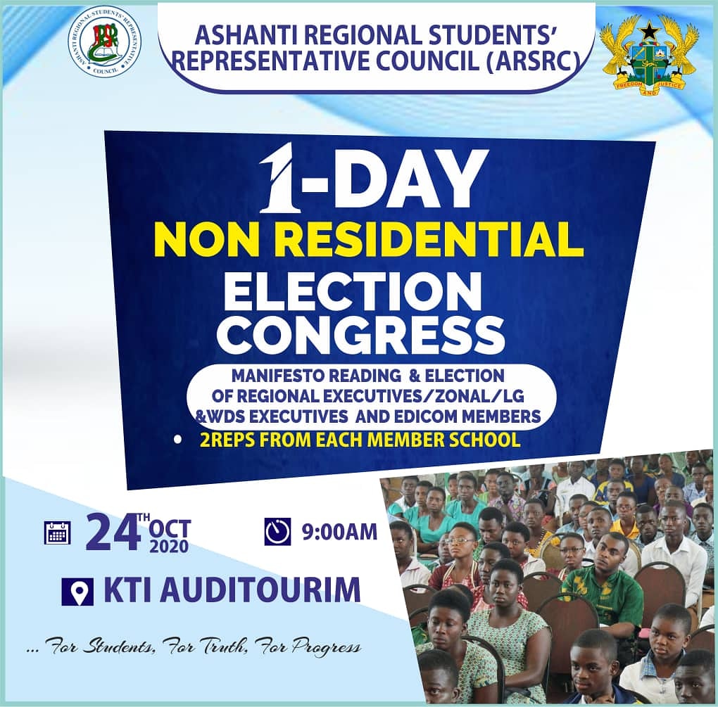 OfficialTKSRC's tweet photo. A One (1) day ARSRC Non Residential Congress at KTI tomorrow. At 9:00am prompt.
#ARSRC
#TKSRC'20
#HSSLive https://t.co/kG0pK2ZfNm