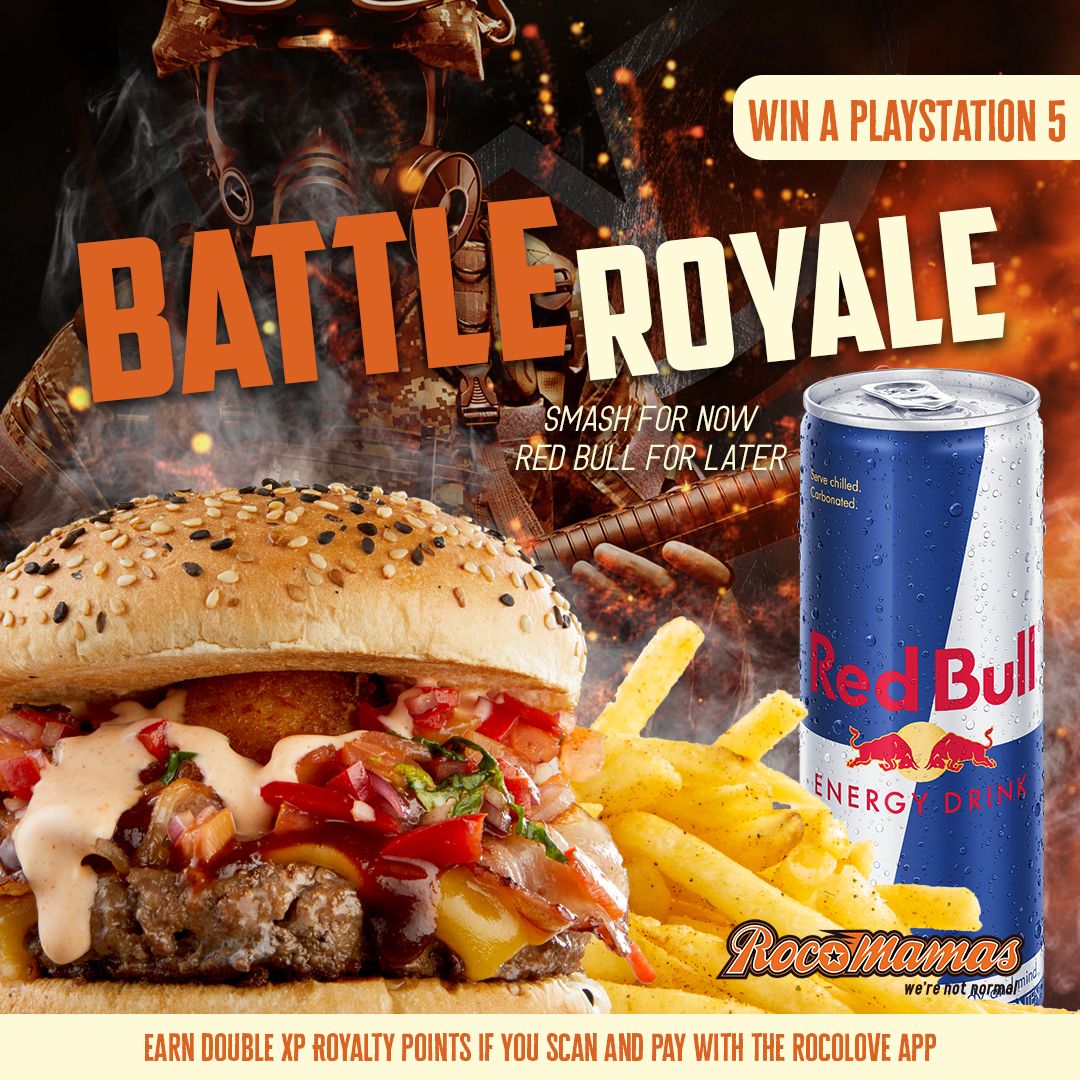 BaywestmallPE's tweet photo. The ultimate loadout drop! Smash for now and a Red Bull for when you respawn later.
Share your crazy Battle Royale moment with your meal on @rocomamas socials and tag them with #RocoRoyale for a chance to win a schweet PS5! https://t.co/fR4VzVnNjb