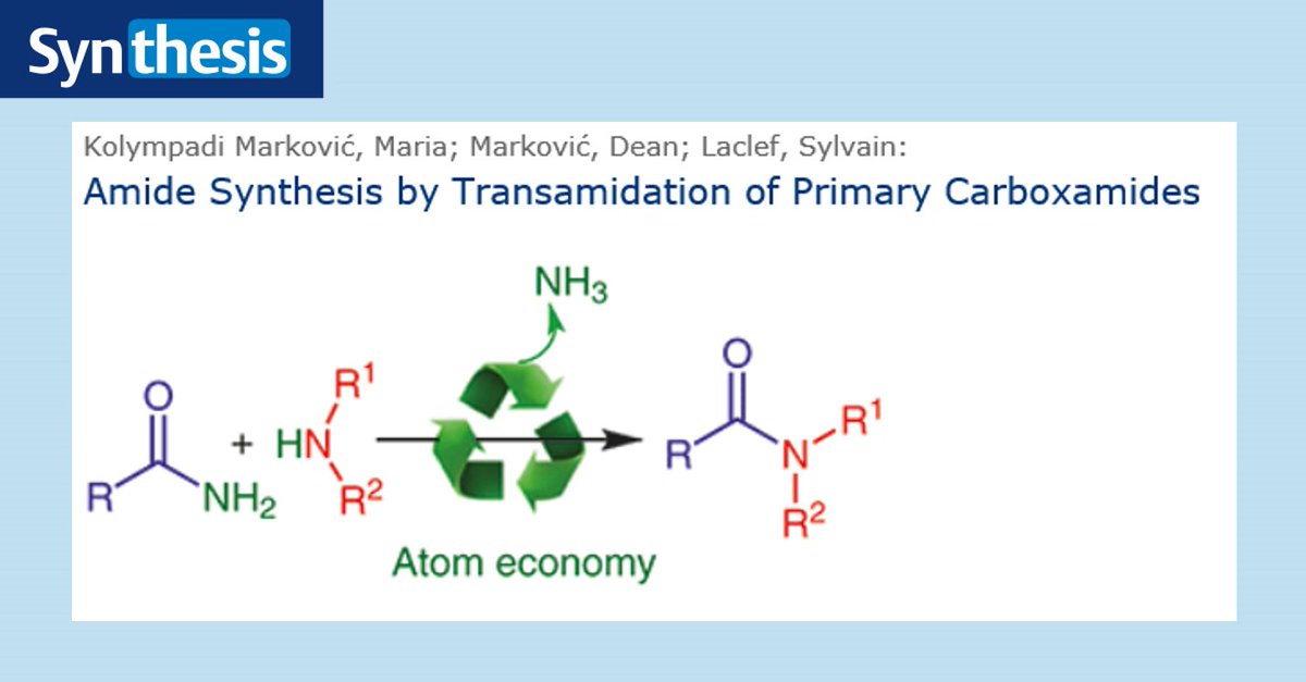 thiemechemistry's tweet photo. 🌟Our SYNTHESIS special topic 'Recent Advances in Amide Bond Formation' is online🌟
👉 https://t.co/Uac5pCPNor
Editor: Franziska Schoenebeck @Schoenebeck_Lab  
#amides #bondformation

Check out one highlight by @LaclefSylvain and co-workers
👉 https://t.co/KwlluyIdjv https://t.co/A9KaFuD0Ta