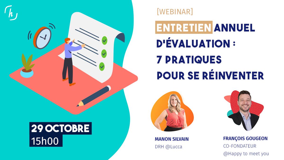 [#Webinar] J-6⏱

Le 29 octobre prochain, <a href="/ManonSilvain/">Manon silvain</a> #DRH chez 
<a href="/LuccaSoftware/">Lucca</a> et <a href="/FrancoisHTMY/">Francois Gougeon</a> co-fondateur d'<a href="/HtmyFR/">Happy to meet you</a> vous partageront leurs bottes secrètes.. 

..Pour que vos #entretiens soient à la hauteur des attentes de vos #collaborateurs ! 💯

▷ swll.to/vOHQd
