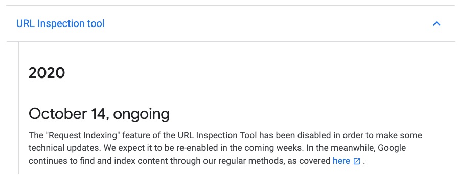 Avons-nous des nouvelles sur l'outil d'inspection d'URL Google Search Console ?
Et surtout de la fonctionnalité "Tester l'URL en direct" ?
Je l'aime bien moi cette fonctionnalité #SEO :)  cc @VincentCourson