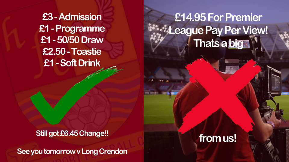 HolyportFC's tweet photo. Why not come along to our game v @LongCrendonFC tomorrow, 💣 off the Premier League pay per view and still have a pocket full of change!! https://t.co/GdzbGNi3ep