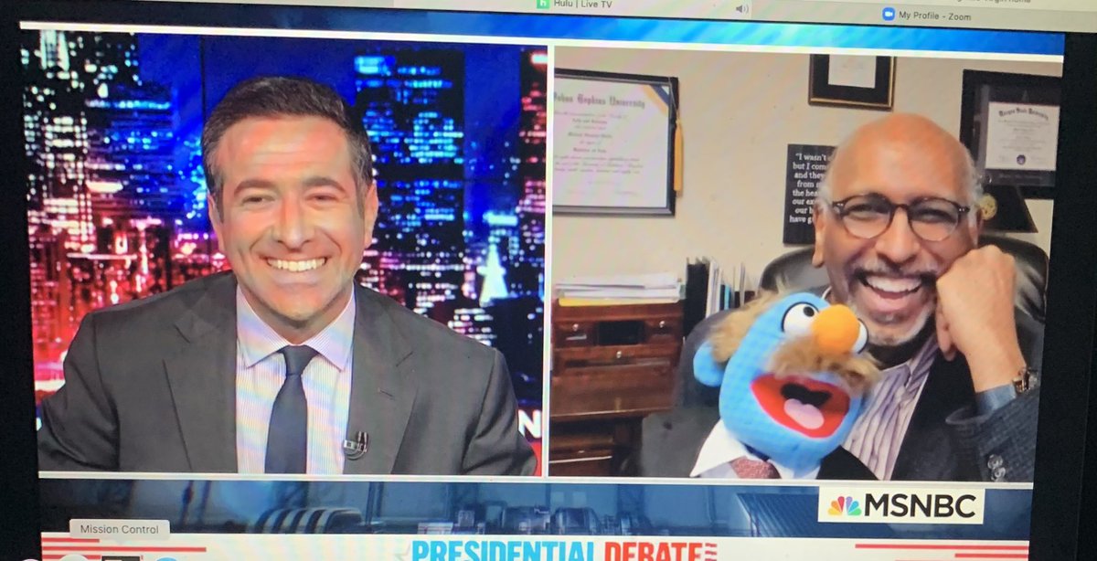 BrainofBryn's tweet photo. Up too early with a stomach ache.
Then was DELIGHTED BY @AriMelber @MichaelSteele and his Muppet doppelgänger- I’m still laughing. #politicsisfun https://t.co/c7cH198fnJ