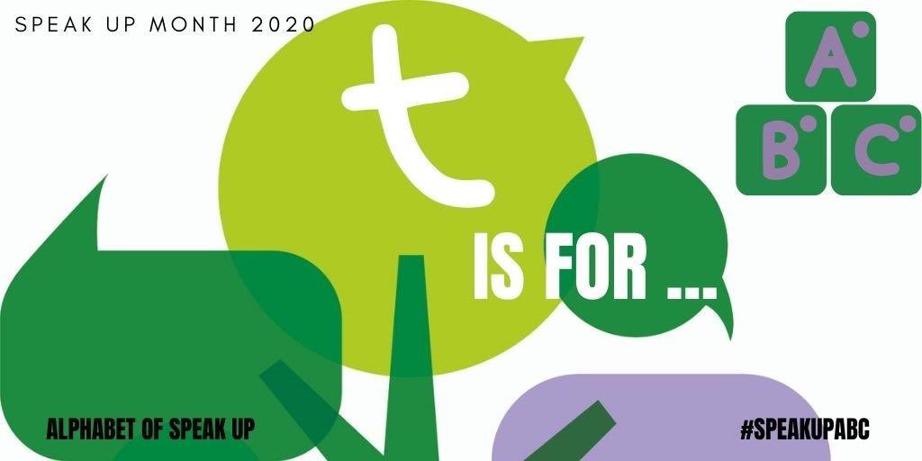 T is for Trust.   Trust is one of our core values here at LPT and an essential component of  psychological safety - foundations for a positive speaking up culture a creating a safe space when giving feedback #SpeakUpABC <a href="/LPTnhs/">Leicestershire Partnership NHS Trust</a> <a href="/NatGuardianFTSU/">National Guardian's Office 💙</a>