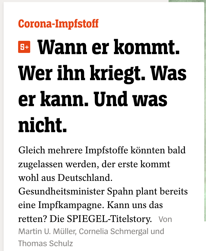 Putting such information behind a payroll is irresponsible. The numbers are increasing while the teaser creates the impression that a vaccine is soon available, a marketing campaign is even prepared.