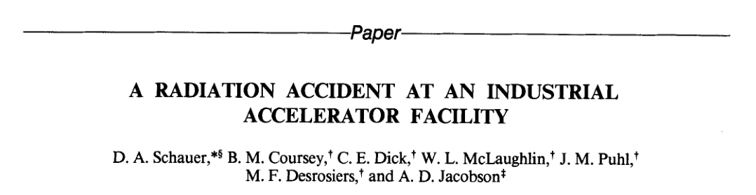 this man (depicted in reenactment) was exposed to the beam of a similar accelerator, whose electron source filament was unpowered.just the dark current from stray electrons subject to the acceleration voltage put 55 Gy into his fingers, most of which he eventually lost