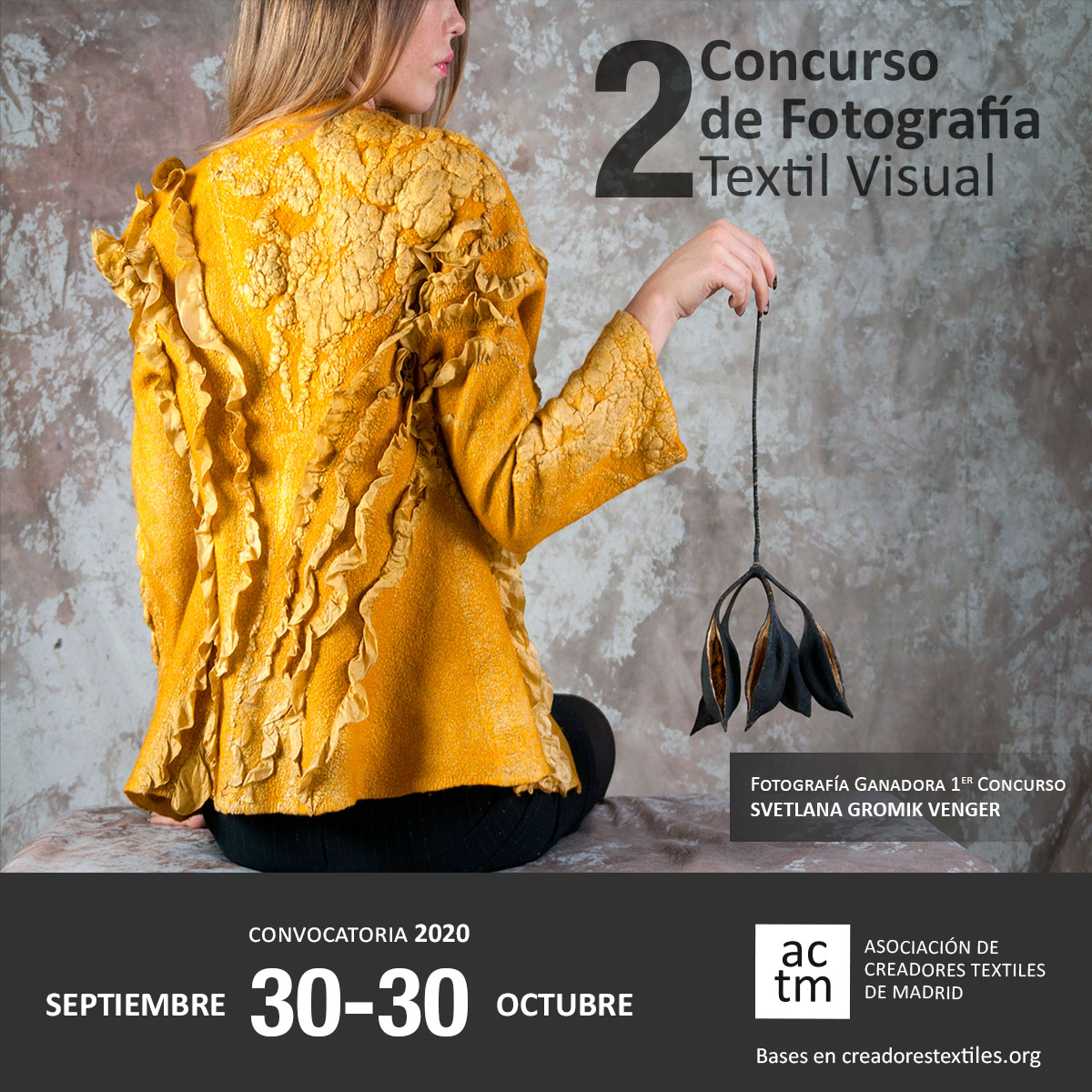 actcreatextil's tweet photo. ¿A qué estás esperando? ¡Inscríbete ya en el Concurso!. Plazo de admisión del 30 de septiembre al 30 de octubre de 2020.  #ConcursodeFotografía #ACTM #Textil #ModaSostenible https://t.co/mpeRyYCsZU https://t.co/Ux3YteapIk