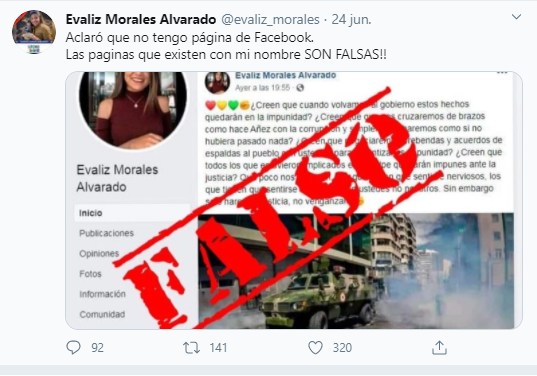 Incluso Entrambasaguas publicó información falsa sobre declaraciones de la hija de Evo Morales que no pertenecían a ella como la propia acusada aclara. https://twitter.com/JulianMaciasT/status/1309216455167299584?s=20