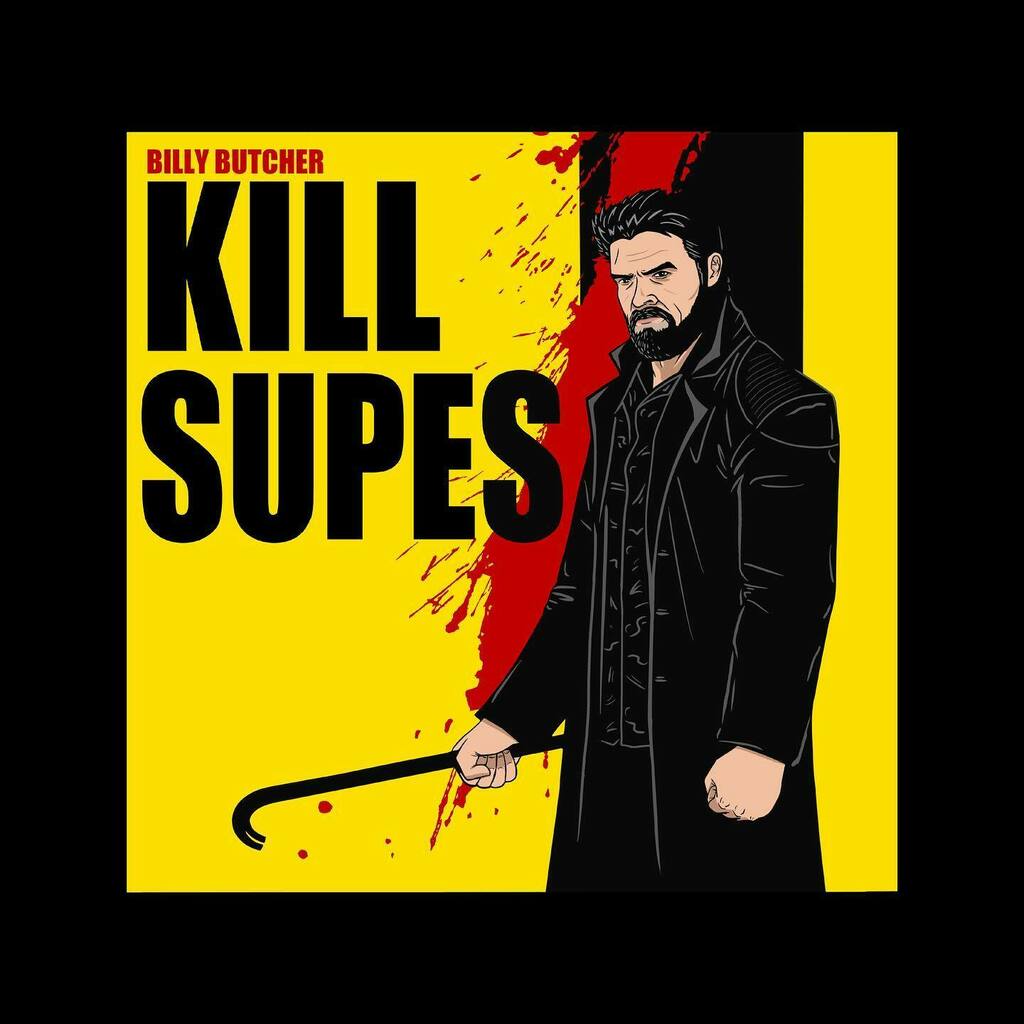 Pop_Vulture_'s tweet photo. The second of 2 #theboys designs, Kill Supes, a #billybutcher and #killbill mashup! @karlurban @theboystv #theboystv #theseven #homelander #fuckvought https://t.co/B0BLfOp6WK