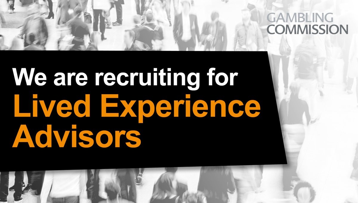 GamRegGB's tweet photo. We are recruiting for a Lived Experience Advisory Group to help provide expert independent advice to the Gambling Commission, bringing their personal experience of gambling harms, or supporting someone who has experienced gambling harms. Find out more: https://t.co/DRKdP4g0lo https://t.co/G5MsuKrlOF