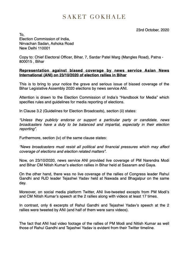 Saket Gokhale On Twitter Eci S Handbook For Media Has Clear Guidelines Regarding Objective Media Coverage Of Elections Many Other News Networks Also Provide Live Telecasts Of Modi S Rallies While Blacking Out Opposition Rallies