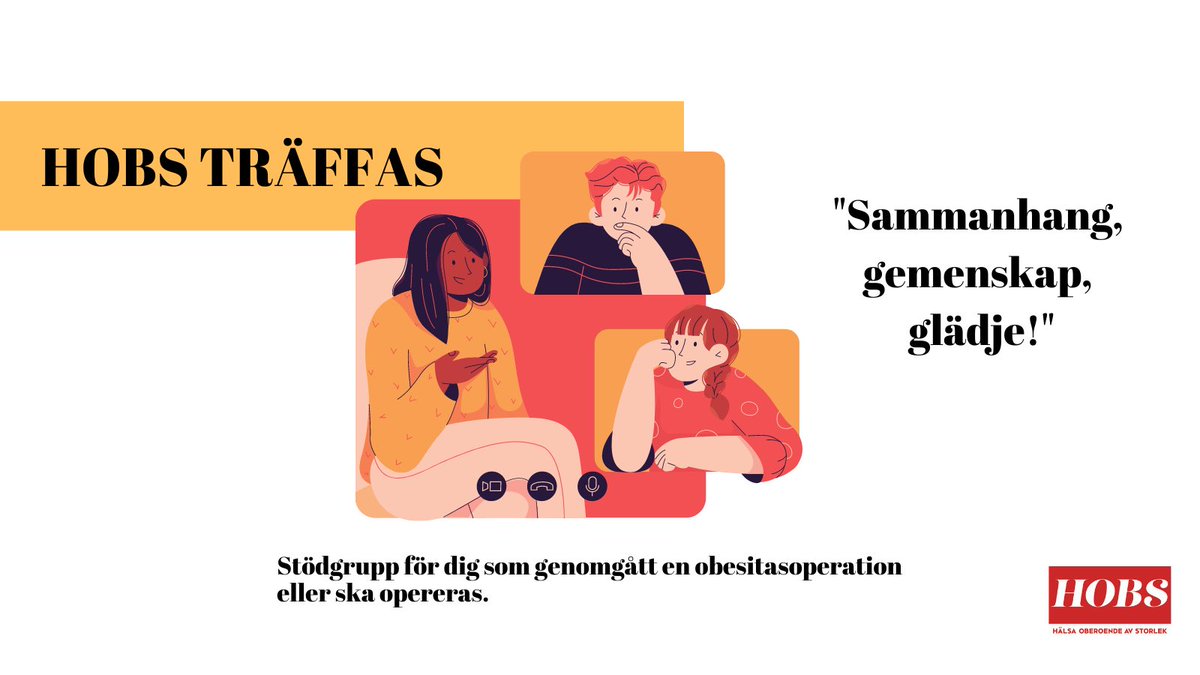HOBS träffas är en stödgrupp för dig som genomgått obesitasoperation eller står inför en. Vi har aktiva grupper som träffas digitalt en gång per månad och nu söker vi fler deltagare till nya grupper.
Maila elsa.collvin@hobs.se om du vill vara med. <a href="/Arvsfonden/">Arvsfonden</a> #LivingWithObesity