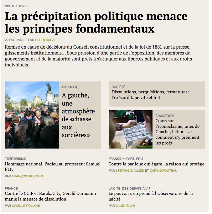 Voilà ce qui, notamment, alimente les critiques. Assez pratique paradoxalement pour Mediapart qui désormais, semble avoir totalement oublié l'attentat et ne parle que de la "chasse aux sorcières" contre les "islamo-gauchistes" et des menaces contre les libertés publiques.