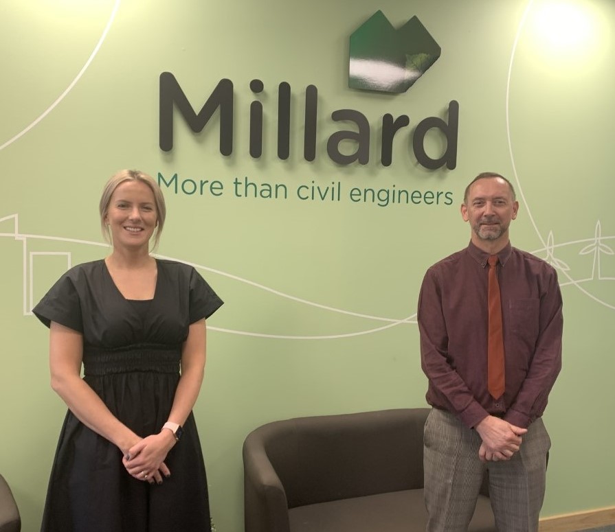 MillardEngineer's tweet photo. Congratulations to Trainee Technician Pamela Sheridan who has graduated from Dundee and Angus College. Pamela has been studying HNC Civil Engineering and we are happy to announce that she graduated with an “A” this year.
Pictured is Pamela is congratulated by her mentor, Steve https://t.co/BSNxzThkuQ
