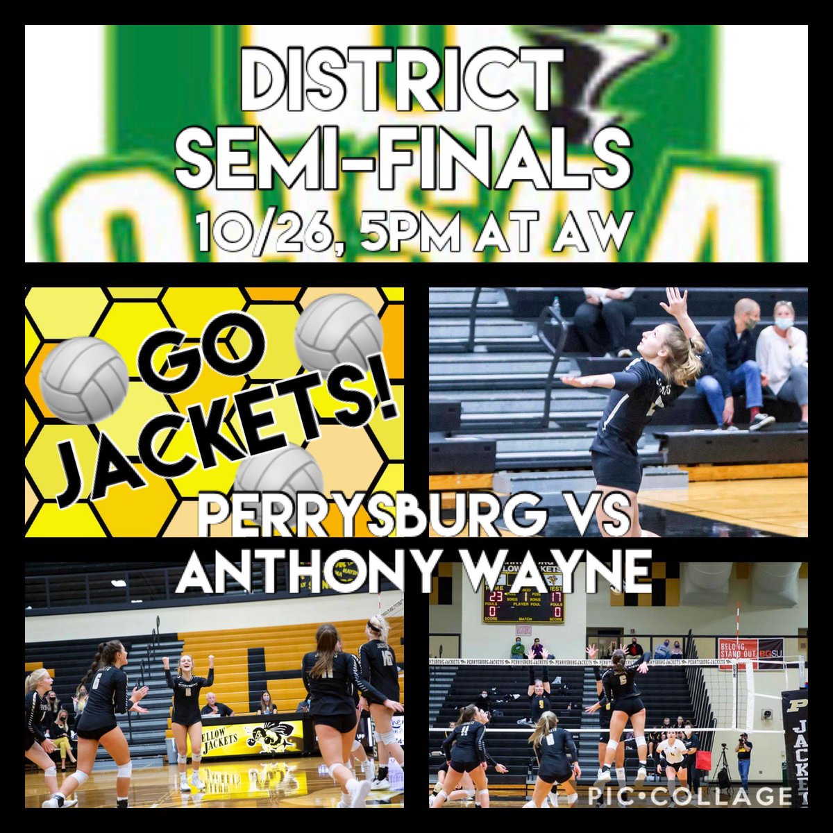 PHSVarsityVball's tweet photo. ππ DISTRICT SEMI-FINALS! Big match up: Perrysburg vs AW - Tourney time 5pm on 10/26 at AWHS #GoJackets #PHSVB20 @OHSAASports @NLL_Sports @PburgAthletics https://t.co/iyviLdIadL
