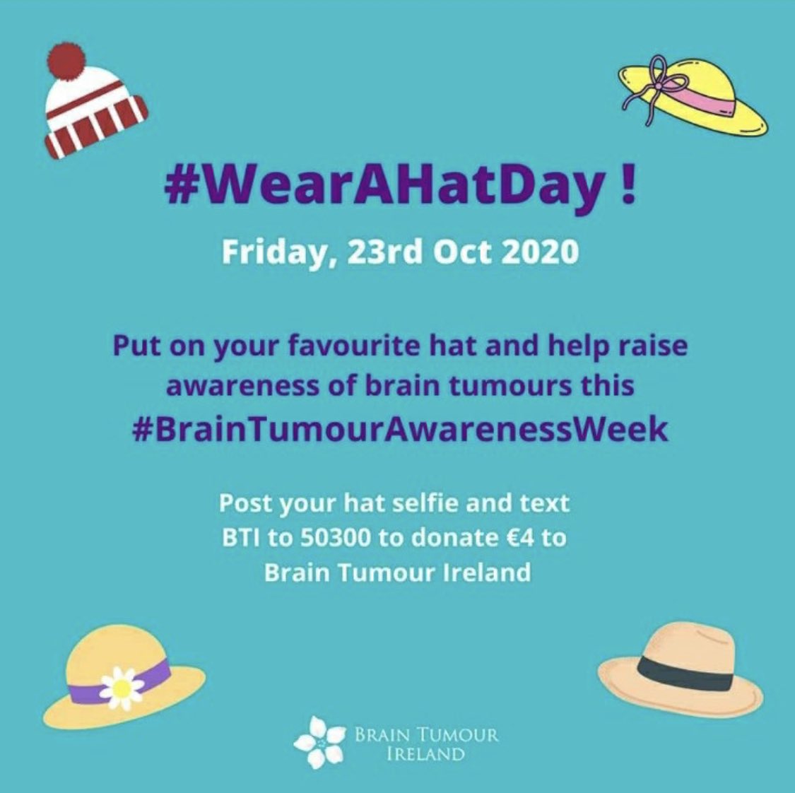 Supporting @braintumourIRL @mtmillinery for #WearAHatDay #BrainTumourAwarenessWeek 🎩 @RyanTubridyShow @IrelandAMVMTV @VirginMediaIE