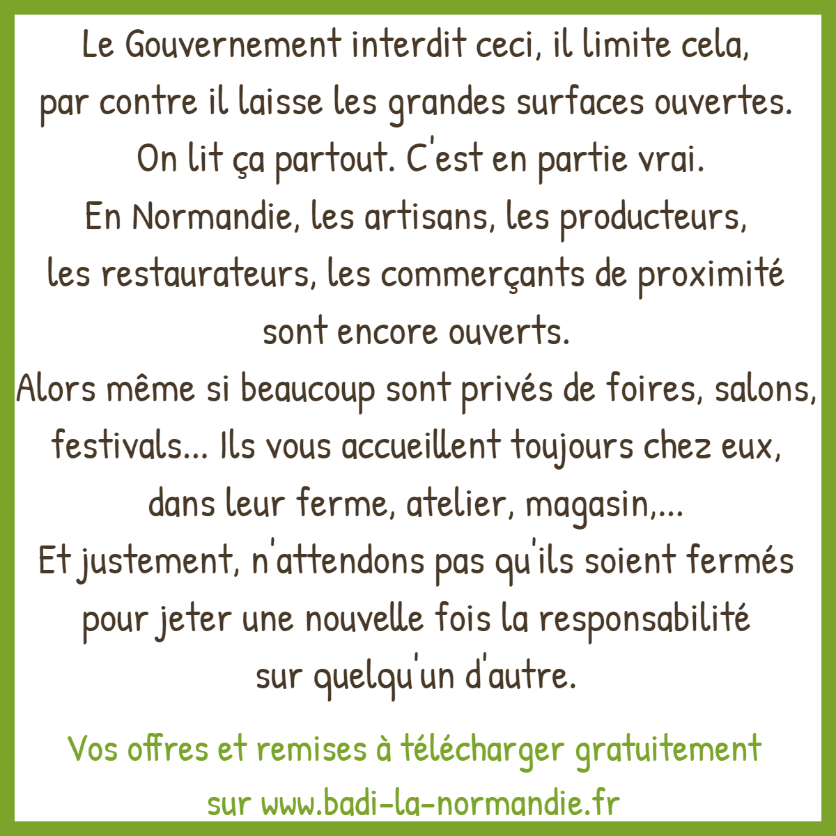 #ConsommationLocale c'est possible ! Le dire c'est bien, le faire c'est mieux. En #Normandie, vos offres et #remises à télécharger gratuitement sur https://t.co/k3G6nm4tkM #BDLN #proximité #commerçants #producteurs #restaurant #artisan https://t.co/dWQXlgb5g6