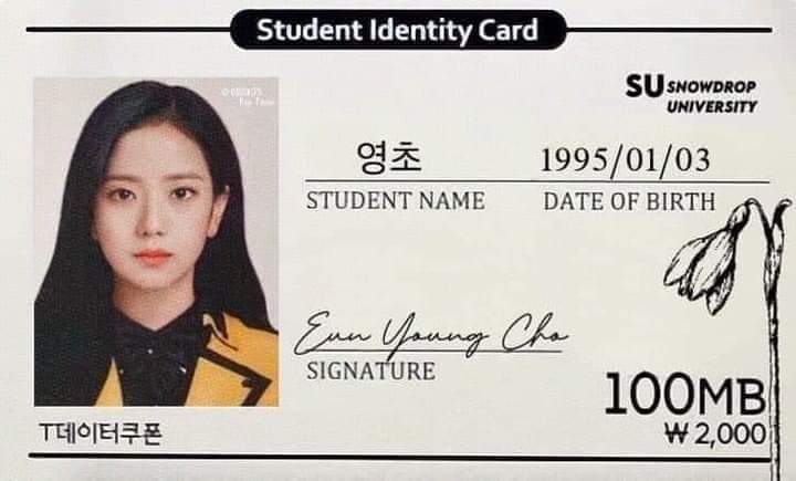 misttt_15's tweet photo. Eun Young Cho student identity card in Snowdrop university. 😳
#JISOO #SnowdropFirstDrop https://t.co/LYGy04Gxjz