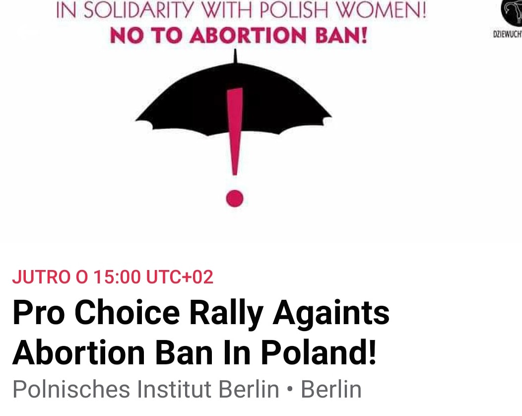 Jutro! Berlin!
Our blood on your hands!
The war is not over yet.
Some to your rally on Saturday at 3pm in front of polish institute 
#nofuckingway  #wearefourius #zakazaborcji #StrajkKobiet
#dziewuchyberlin #berlin4choice #prochoice
facebook.com/events/7198492…