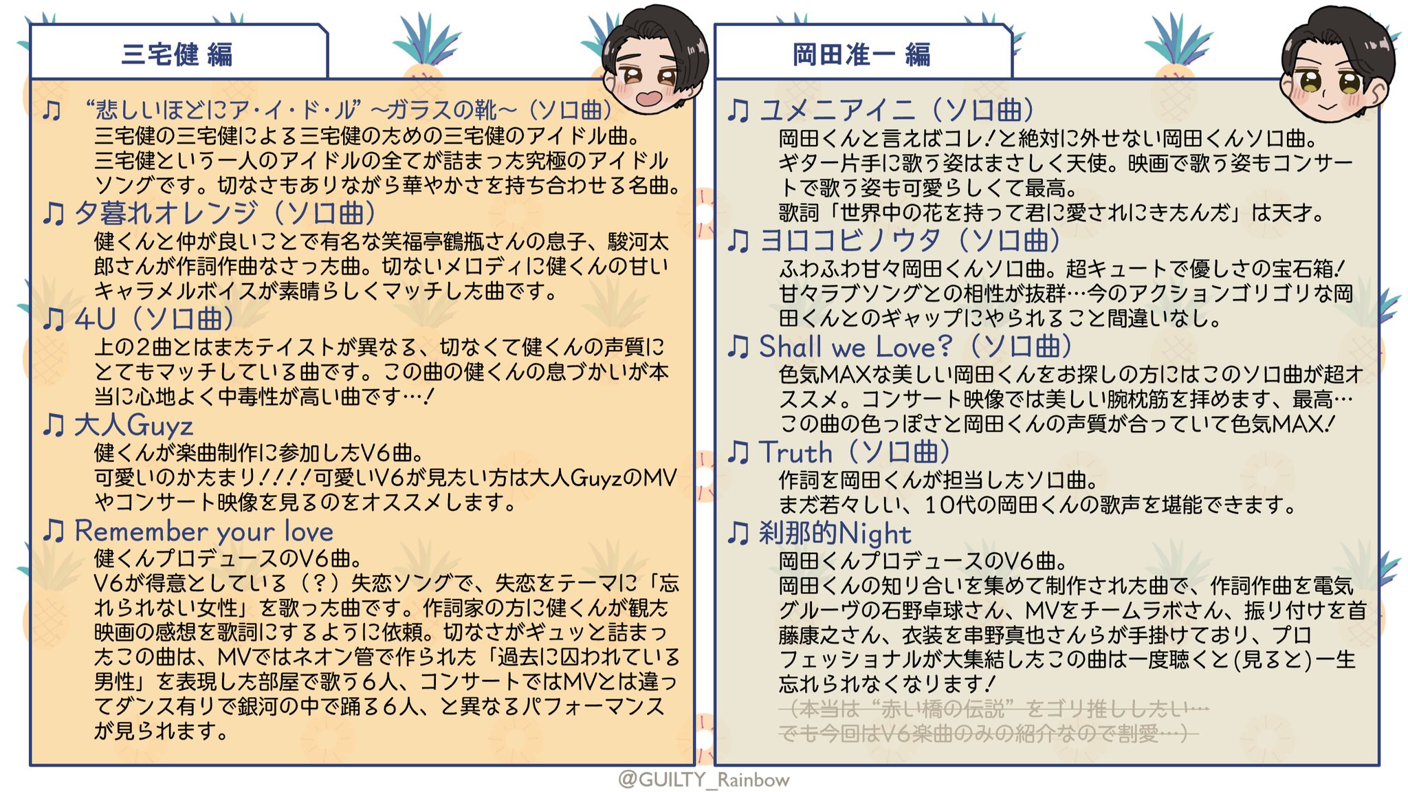 ぱち V6の さんが気になる という方へ メンバーごとでオススメ と言うか私のゴリ推し ソロ曲 V6楽曲をまとめてみました 語彙力ゼロですが 楽曲を通してよりメンバーの魅力を知ることができたら と思いながら作ったので よかったら参考にしてみて