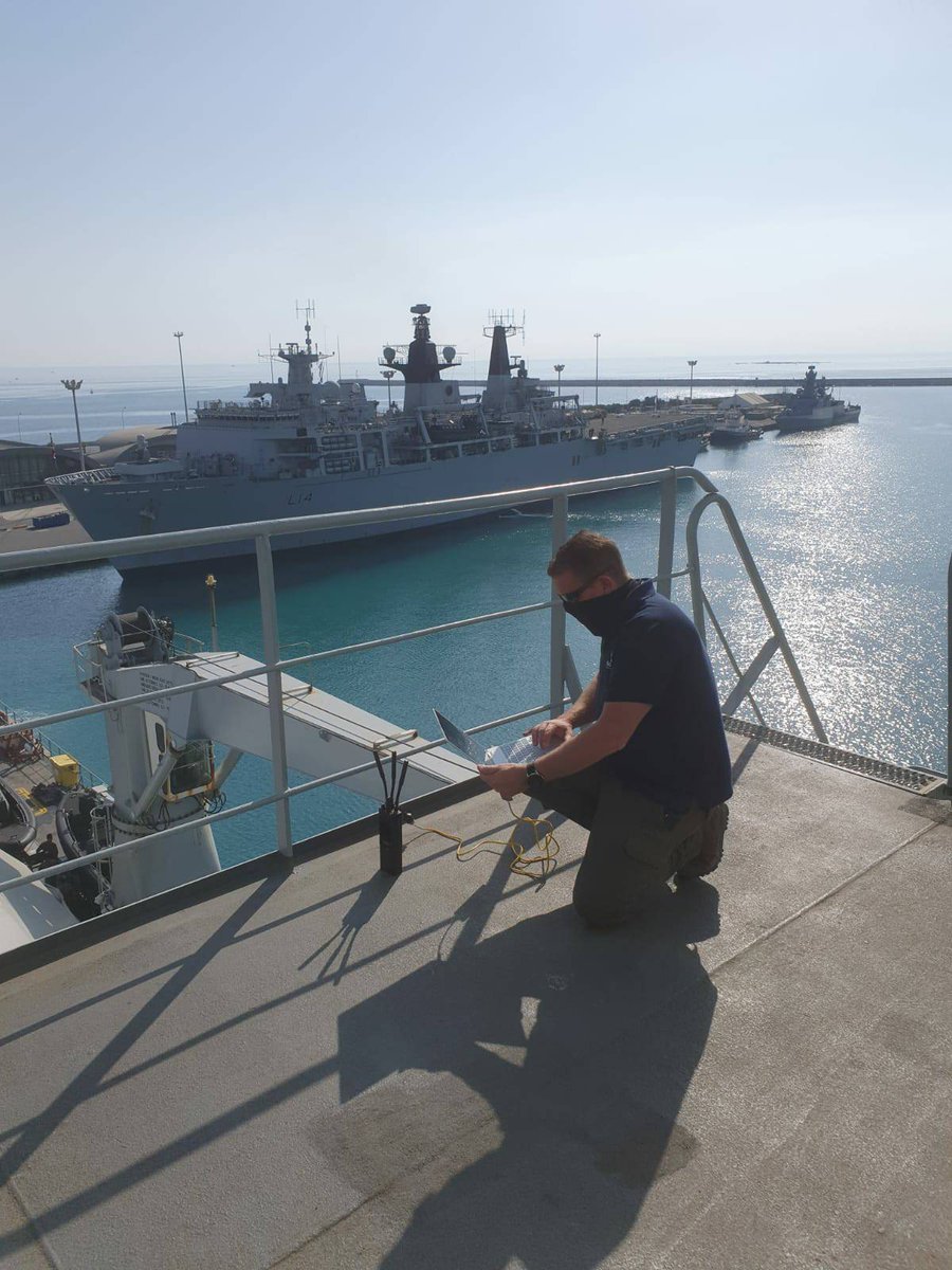 Navy_Innovation's tweet photo. Configuring MANET radios on the hoof, it's how MarWorks rolls! One of the team out in Cyprus supporting AAF3.0 doing a spot of tweaking  ready for the next autonomous serial. Really successful couple of weeks experimentation, it's what we do best. #NavyDigital #MarWorks #FCF https://t.co/yZlMwIqnus