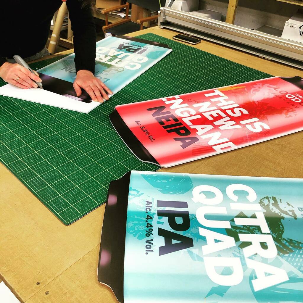 Large beer can displays printed, mounted and cut out for <a href="/loddonbrewery/">Loddon Brewery</a> - ready to go on display at @bottleandglassinn soon! #printing #largeformat #printer #print #oxford #display #signage #foamex #beer #ale #craftale #pubs #oxfordshire