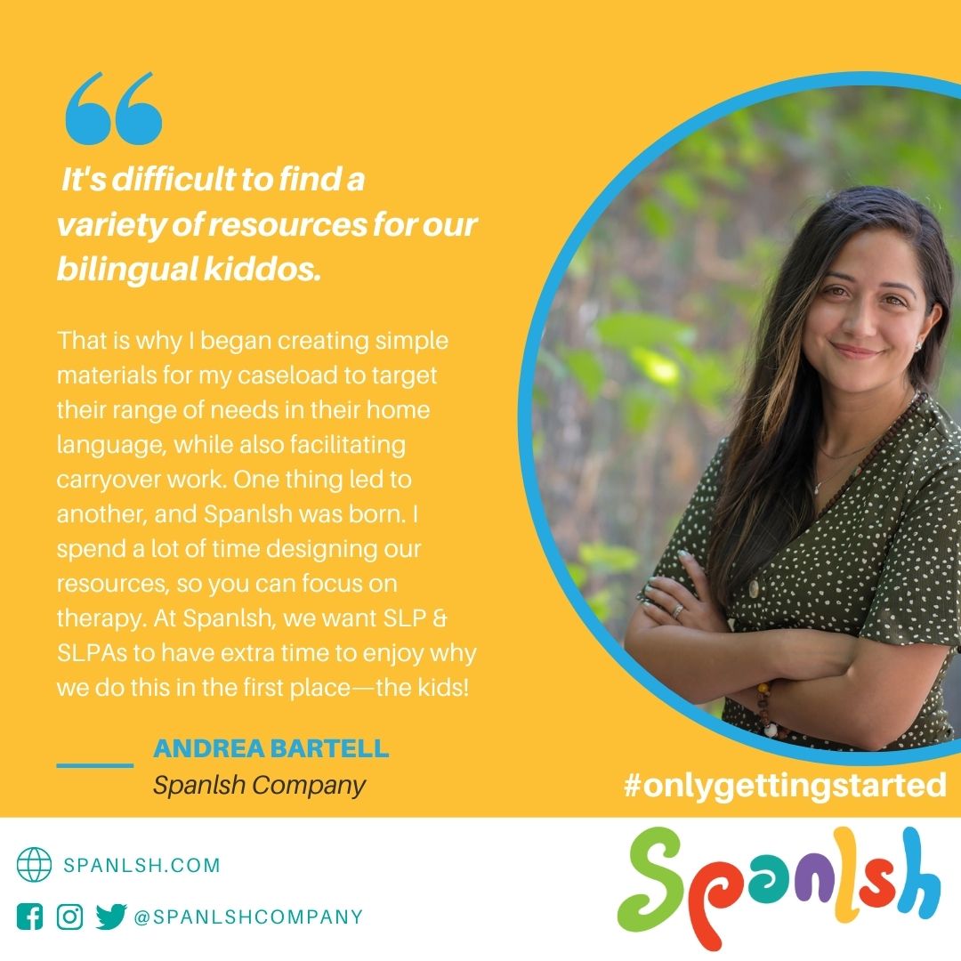 SpanlshCompany's tweet photo. Introducing our very own Founder &amp; CEO: Andrea Bartell, M.S. CCC-SLP, TSSLD BE! She's such an #inspiration and, more importantly, a dedicated #speech therapist, ensuring that our #bilingual speech therapy ideas and resources are fun, lively, and engaging! 
 #onlygettingstarted https://t.co/v2vFrm2WrK