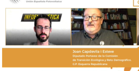 UNEFotovoltaica's tweet photo. Joan Capdevila @capdevilajoan @Esquerra_ERC "Las enmiendas de ERC se pueden resumir en que estamos a favor de una legislación que promueva el kWh de KM0: el más barato, el más limpio y el que debe ser el punto de inflexión del nuevo modelo eléctrico" @ForoSolar2020 https://t.co/Bsa5HXDtWU
