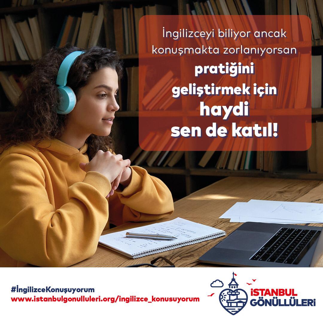 Aktif gönüllüsü olduğum İstanbul gönüllülerinin yer aldığım bu projesinde ingilizce pratik ihtiyacı olan çevrenizdeki gençlerle paylaşılmasını rica ederim. Katılımcılarımız İngilizcelerini geliştirip keyifle vakit geçiriyorlar. @gonulluist #ingilizcekonusuyorum #ispeakenglish