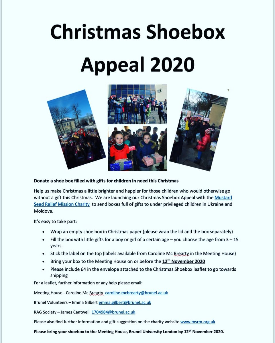 Hi everyone remember at the moment we have a shoebox appeal at Brunel for disadvantaged children in Ukraine and Moldova Please see below for more details @BVolunteers @brunelstudents @BrunelCampus @Bruneluni