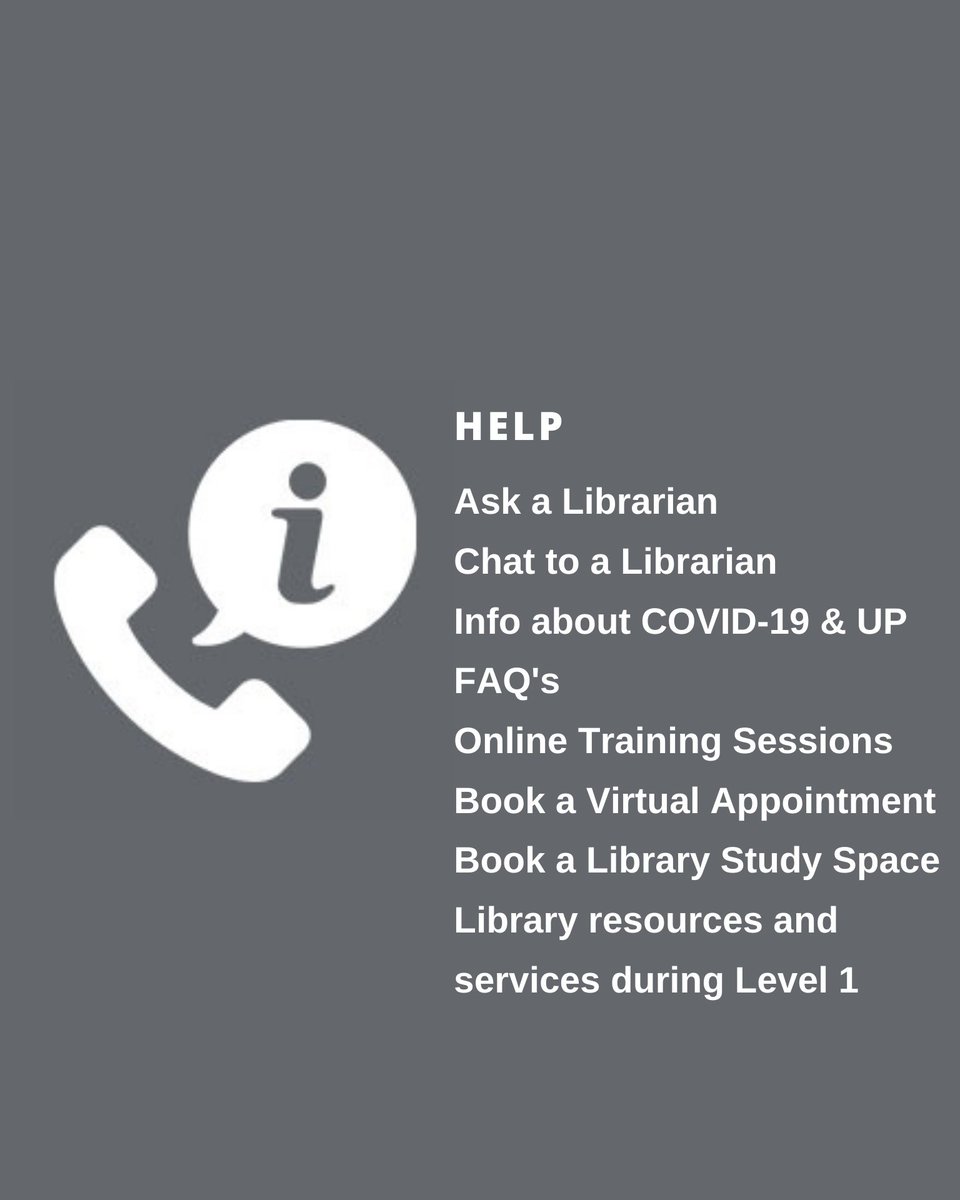📚 Although there is limited access to the <a href="/UPTuks/">University of Pretoria</a>  Libraries, rest assured that we are continuously providing virtual support for teaching, learning, and research. Use these help boxes on the Library's main page library.up.ac.za as a starting point! #MakeTodayMatter