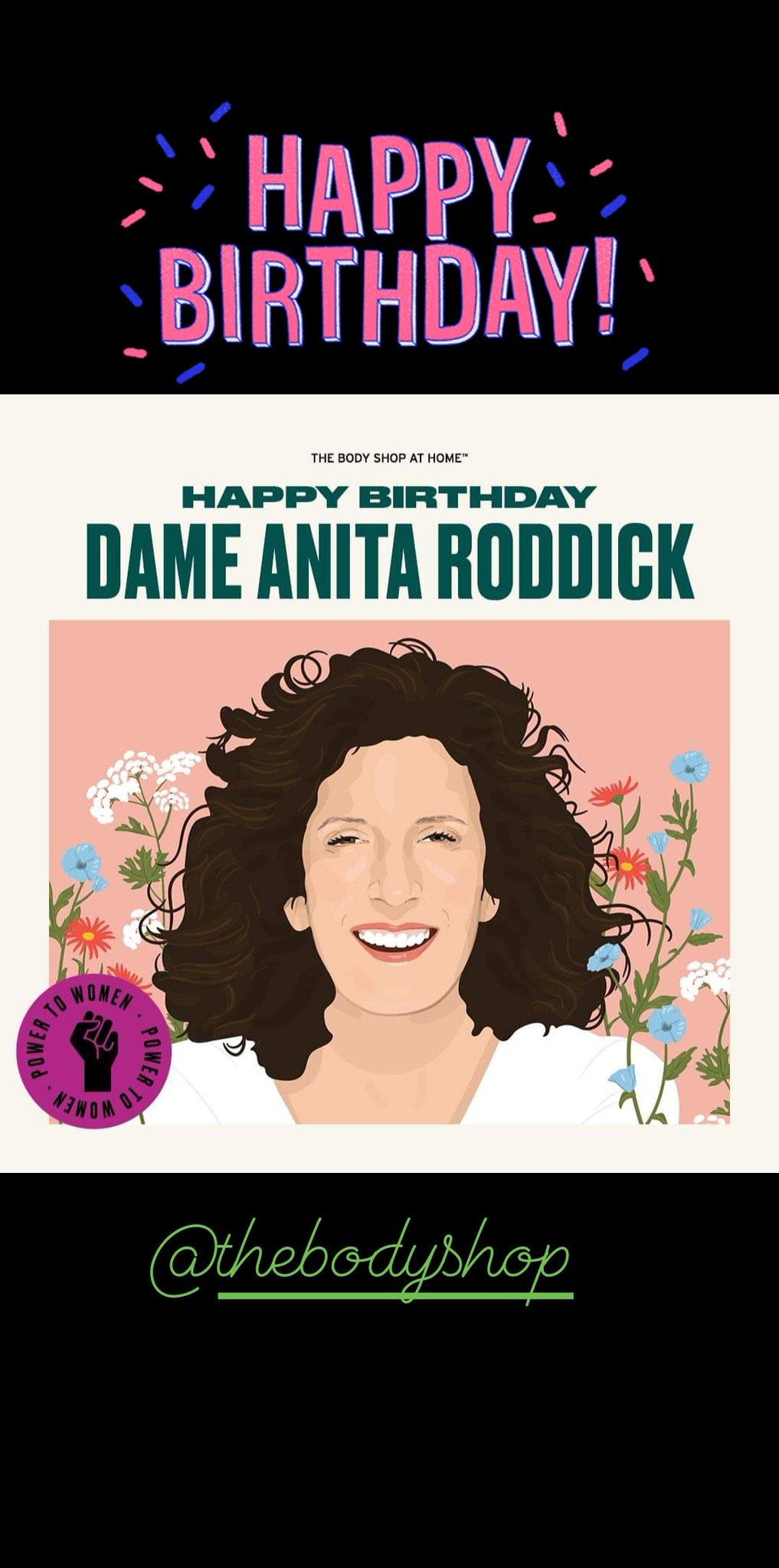 Happy 78th Birthday to the late Dame Anita Roddick.    