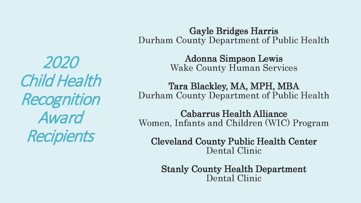 Exciting to honor these 2020 NC GlaxoSmithKline Foundation Child Health Award Recipients!