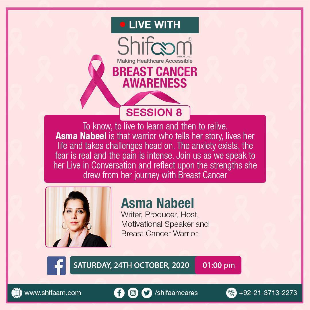 asmanabeelAN's tweet image. Spreading more and more awareness is the most important agenda of my life. Get some info on breast cancer tomorrow @shifaamcares page live at 1:00pm. 
#breastcancerawareness #cancerjourney #Chapter02 #pinkwarrior @alvisamina @breastcancerpak @go_lj