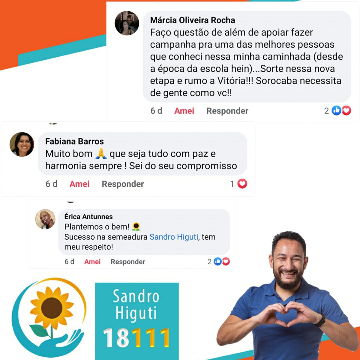 HigutiSandro's tweet photo. Contar com apoio de pessoas que a gente admira não tem preço! Vamos registrar as manifestações de apoio com a #Gratidão 🙏🌻❤️ Vamos juntos plantar o bem!🌻 
#sandro18111 #VereadorSorocaba  #vamosjuntosplantarobem #Sorocaba #sextou #eleicoes2020 https://t.co/YL5eCUVQzJ