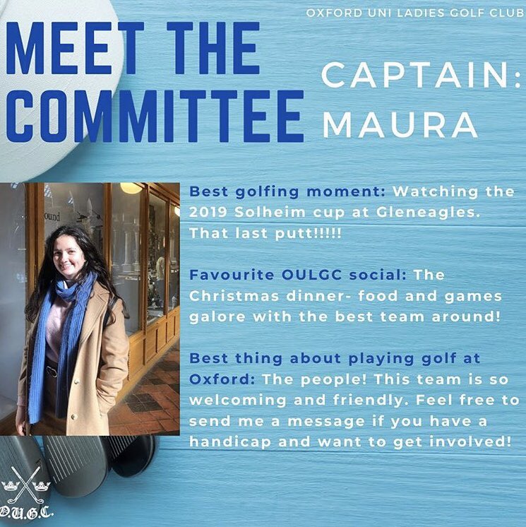 OULadiesGolf's tweet photo. First up in our new committee roll call is captain, main gal and all round superstar @maura_gbz!🏌️‍♀️

Captain: Maura 

2nd Year Biology at Brasenose College

Handicap: 9 

Years on Team: 1

Most likely to be hitting wedges with pinpoint accuracy at the yellow car @OxfordGolf 👏💪 https://t.co/L27FxtBEGq