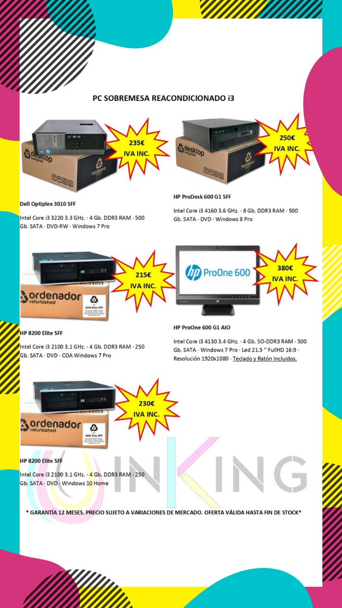 inking_toner_'s tweet image. 👀 Mucho ojo con las ofertazas!

🖥️ Os presentamos nuestros ordenadores reacondicionados.

⌨️i3, i5 e i7 y además... Kits PC con teclado y ratón incluidos.

➖Todo bajo pedido➖

🏃‍♀️No te lo pierdas, que se agotan!

📸Echa un vistazo a nuestro Instagram
🔗instagram.com/p/CGro8x5BTIR/…