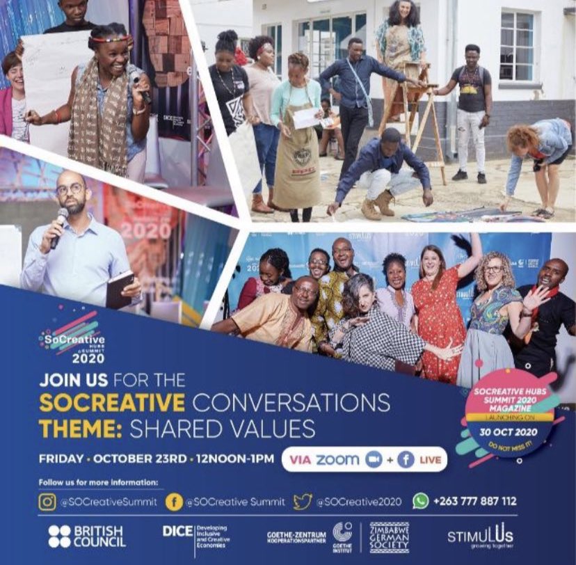 SOCreative2022's tweet photo. Watch the #SOCreativeConversations live NOW here β> https://t.co/u0sWwnt7mp Join the conversation #SoCreative2020
@goethezimbabwe @SouthernAfrArts @StimulusAfrica @ConnectedSahara @hivosrosa @dzukaafrica @LadyTshawe https://t.co/evlyulfYRl