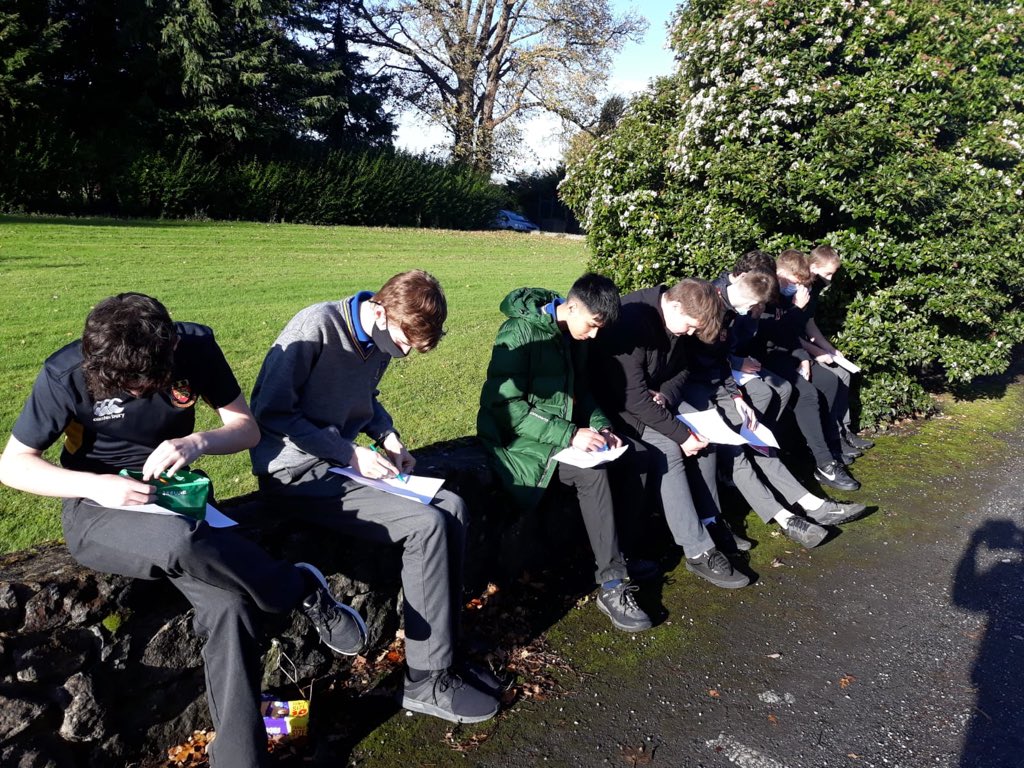 MaristAthlone's tweet photo. TY students sketching The Hermitage in beautiful autumn sunshine. Writing a piece about the history of the building following on from their interesting Marist history talk with Martin Curley #wellbeing #MaristWeek #presence @MaristEducation https://t.co/D3Ogt9um0g