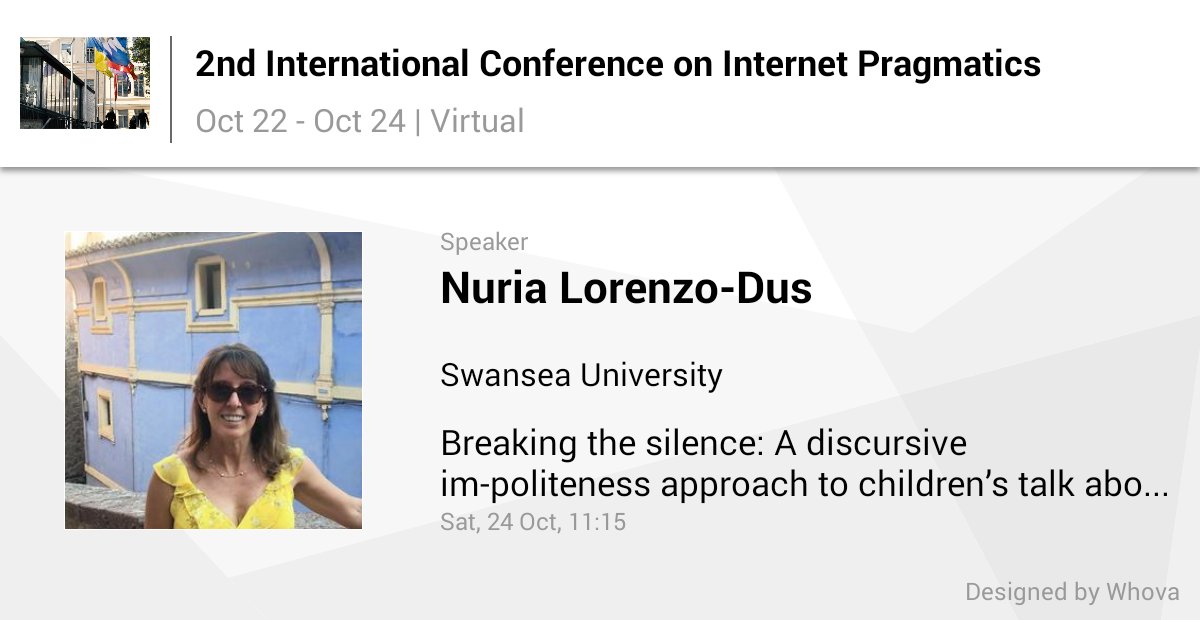 Doctoral researcher Ruth Mullineux (<a href="/r_mullineux/">Ruth Mullineux-Morgan (she/her)</a>) and I are really looking forward to speaking at 2nd International Conference on Internet Pragmatics. Details of our talk at: whova.com/embedded/speak…