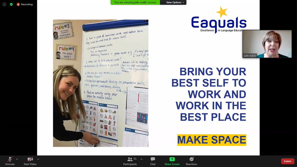 Julie Wallis: Bring your best self to work, limit distractions, focus on the goals you want to achieve. This helps you start to get into the mindset that will allow you to create your own positive thinking and to be a positive influence on the people around you 

#eaqualsonline