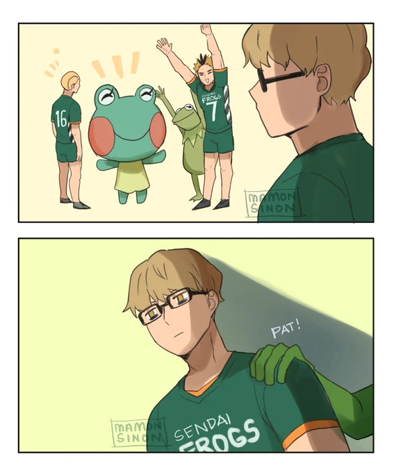 Part 3 of ?Sendai Frogs Mascot Series! Don't mind Tsukishima! Pepe is here!! #haikyuu 