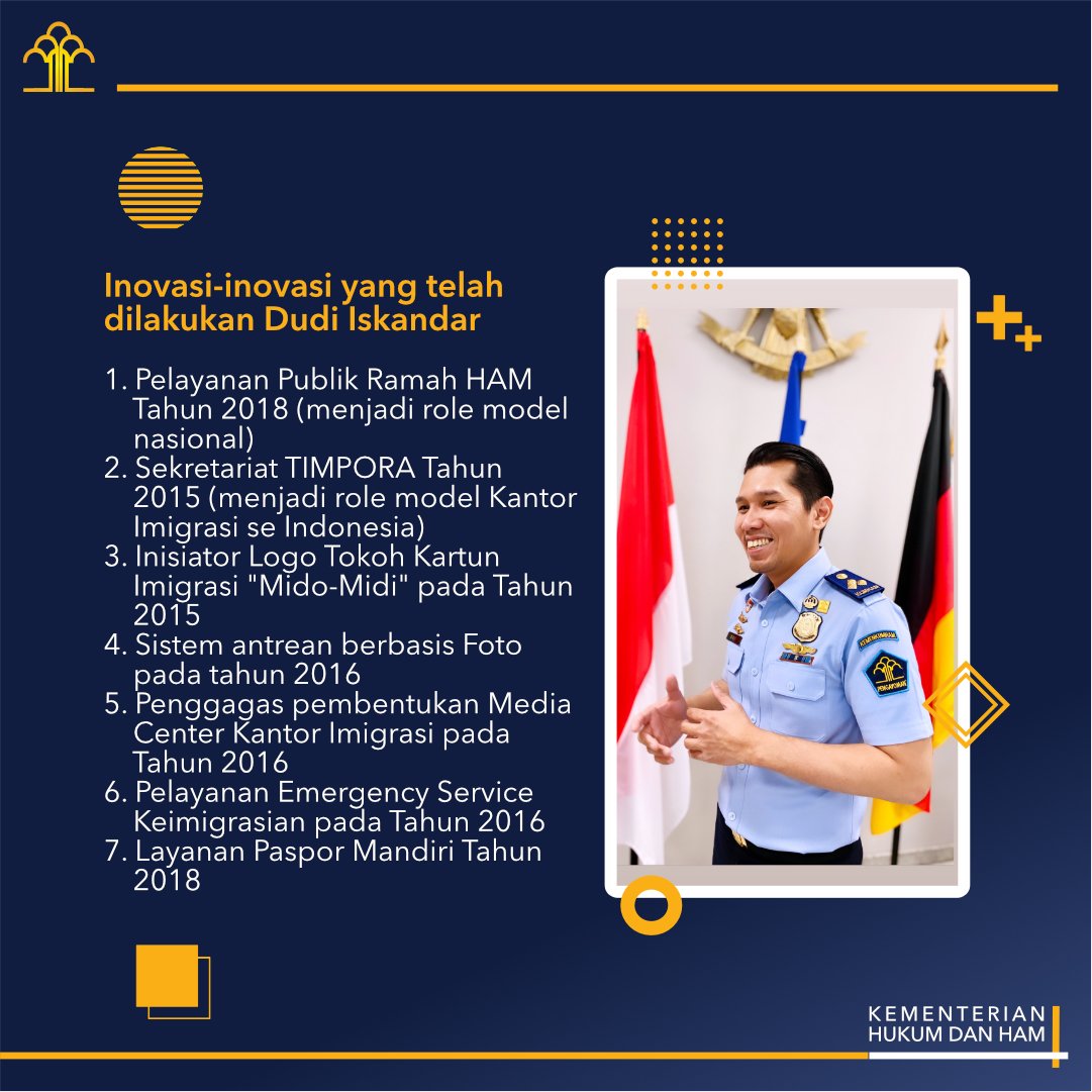 feddymp's tweet photo. TOP RT @ditjen_imigrasi: Siapa sih Dudi Iskandar? Kali ini Yomin akan mengenalkan sosok Dudi Iskandar yang telah banyak menghasilkan karya inovasi &amp; juga meraih sederet penghargaan baik dari dalam maupun di luar Kementerian Hukum dan HAM RI. https://t.co/hDlNpGAKIq