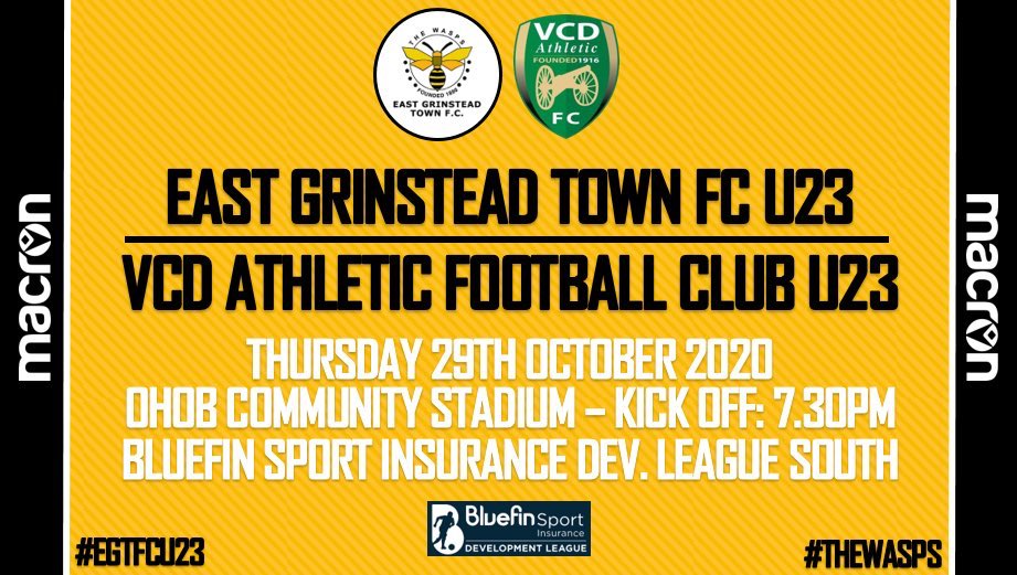 egtfcu23's tweet photo. NEXT UP | VCD Atheltic U23

📍- OHOB Community Stadium

🗓 - Thursday 29th October 2020

🕒 - 7.30pm

🏆 - Isthmian Dev. League South 

🎟 - £4.00 // £2.00 // £1.00 

#EGTFCU23 https://t.co/LOD02nWQLP